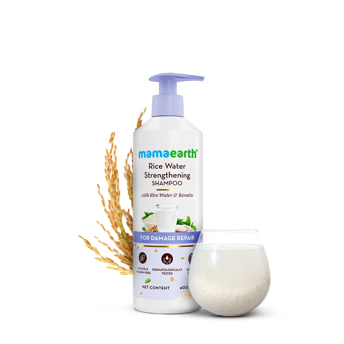 Rice Water Strengthening Shampoo with with Rice Water & Keratin for Damage Repair- 400 ml