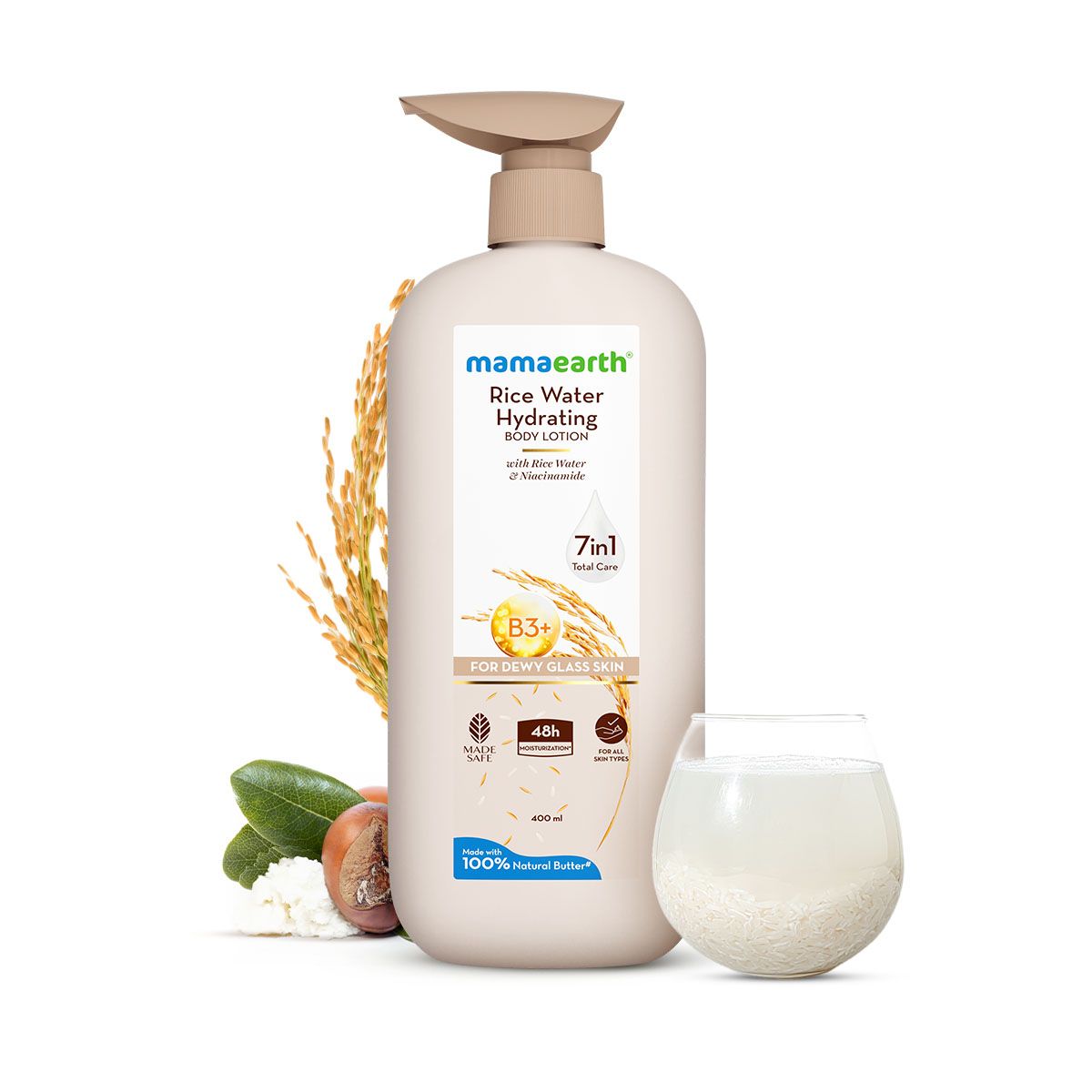Mamaearth Rice Water Hydrating Body Lotion with Rice Water & Niacinamide for Dewy Glass Skin - 400 ml