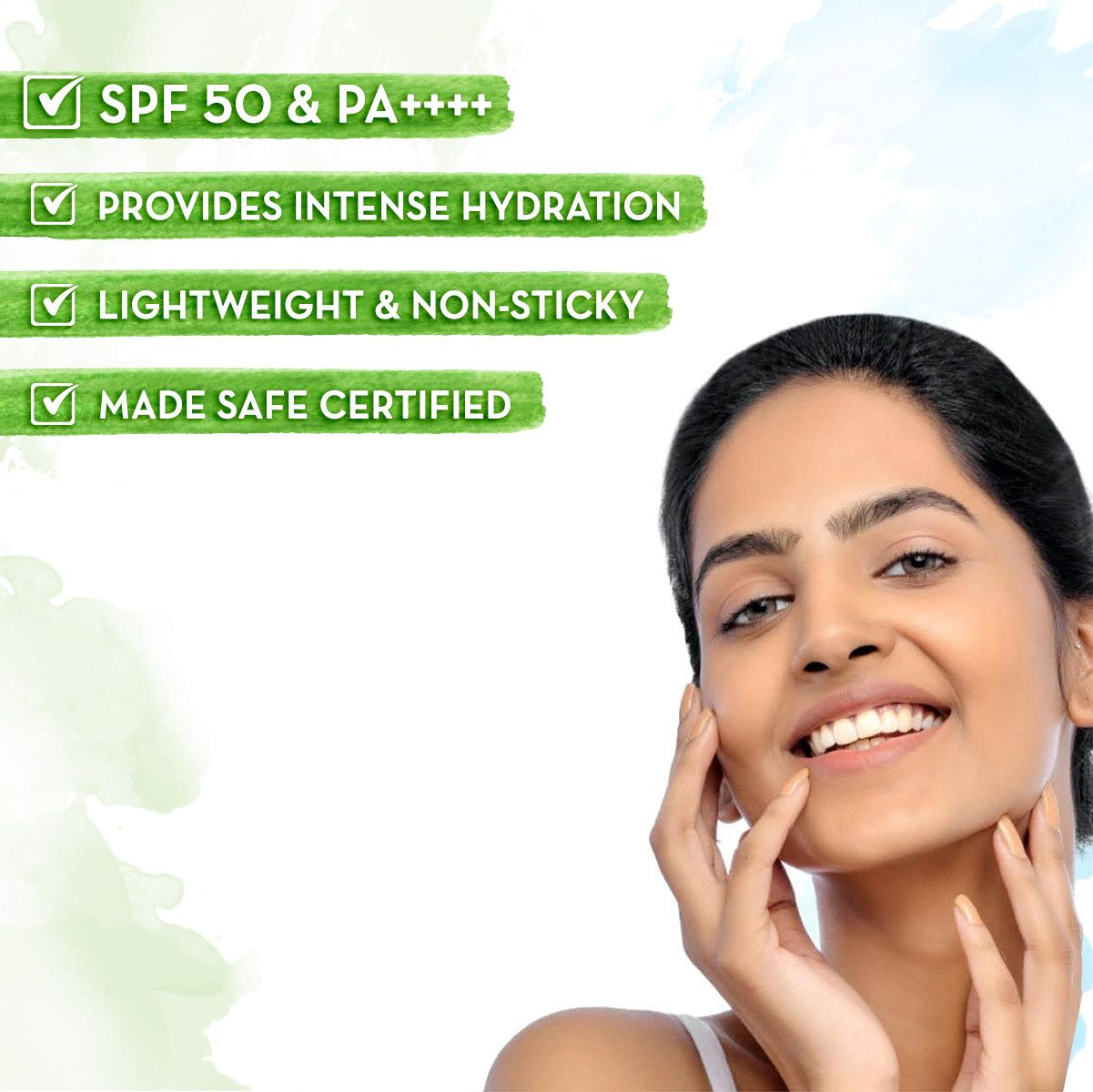 HydraGel Indian Sunscreen intense hydration non-sticky with model