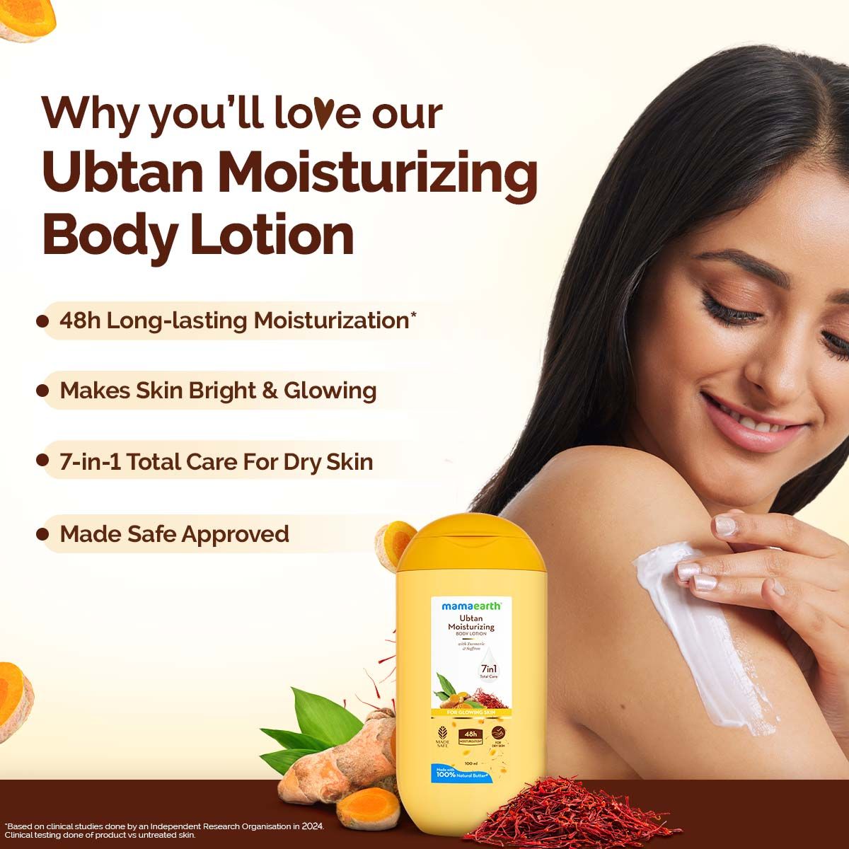 Mamaearth Ubtan Moisturizing Body Lotion with Turmeric & Saffron for Glowing Skin - 100 ml