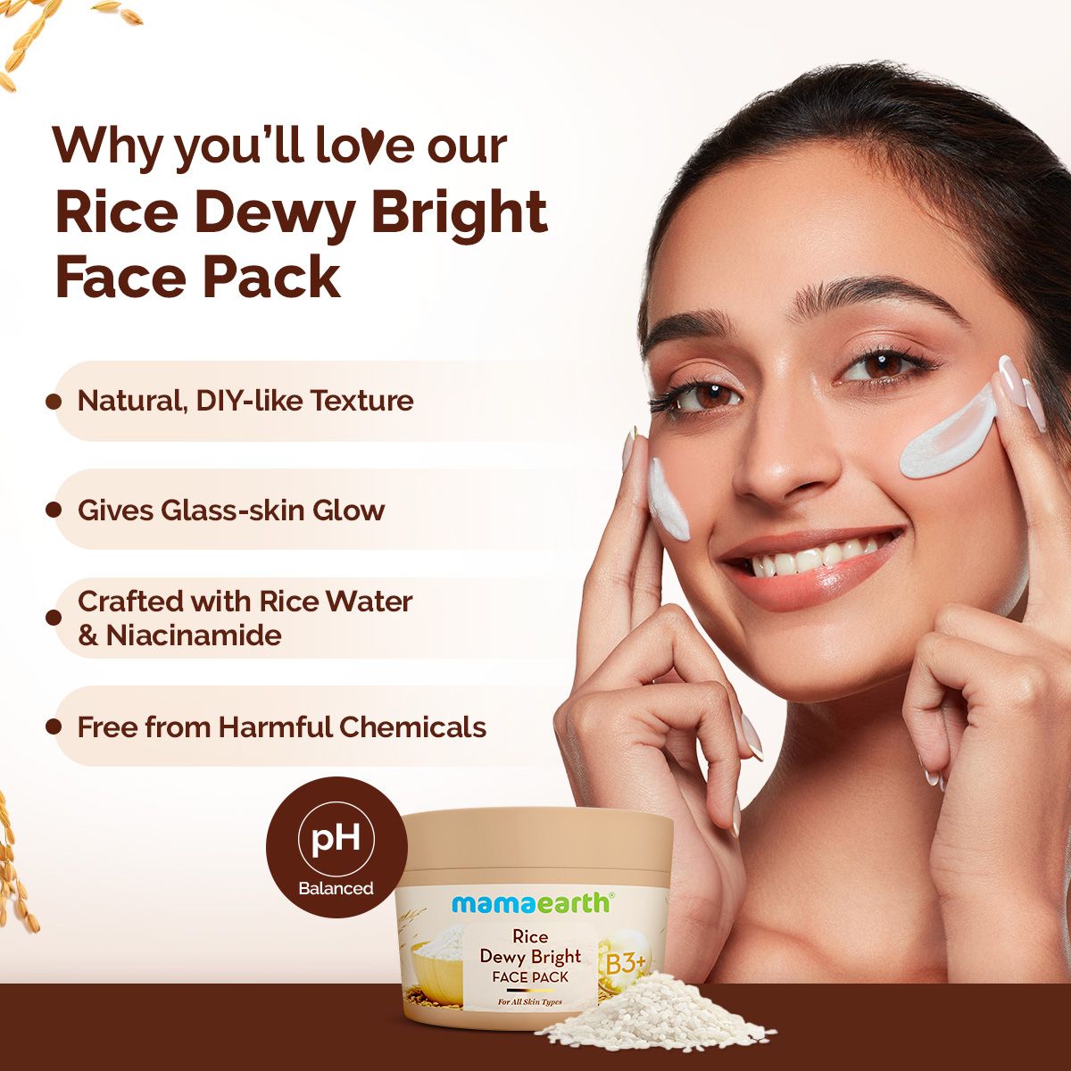 Rice Dewy Bright Face Pack with Rice Water & Niacinamide for For Glass Skin - 200 g