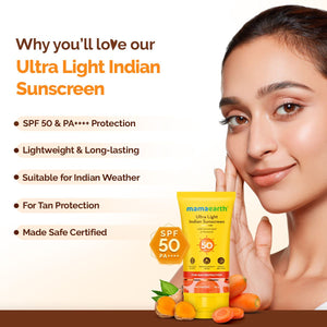 Ultra Light Indian Sunscreen benefits with model SPF 50 PA++++
