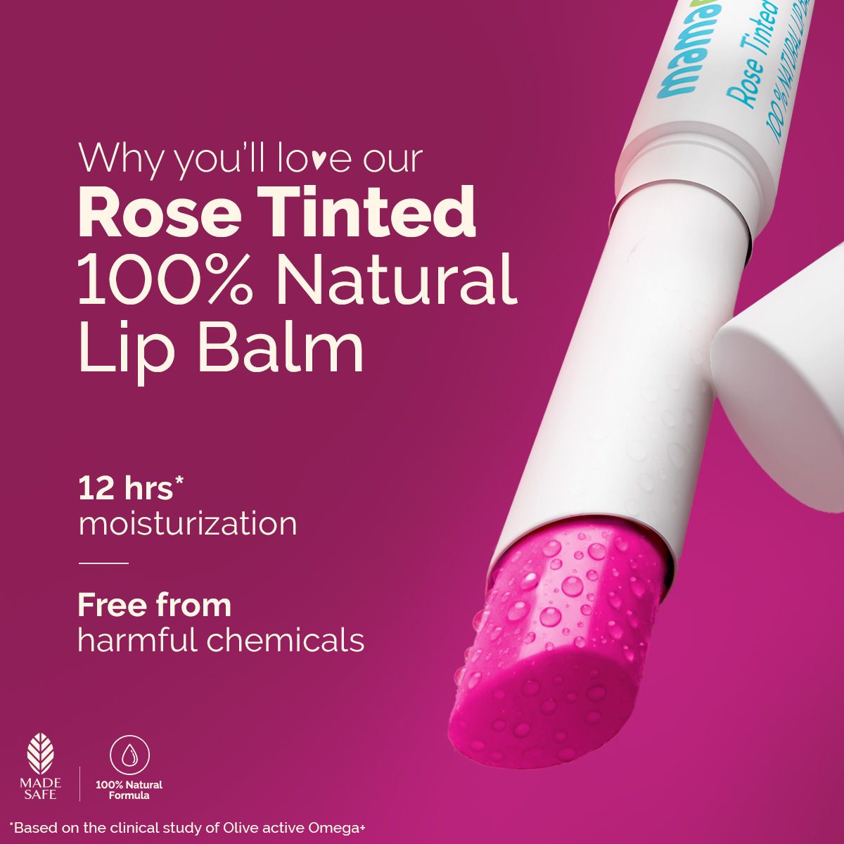 Rose Tinted 100% Natural Lip Balm with Rose Oil and Castor Oil for 12 hrs Moisturized Lips - 2 g