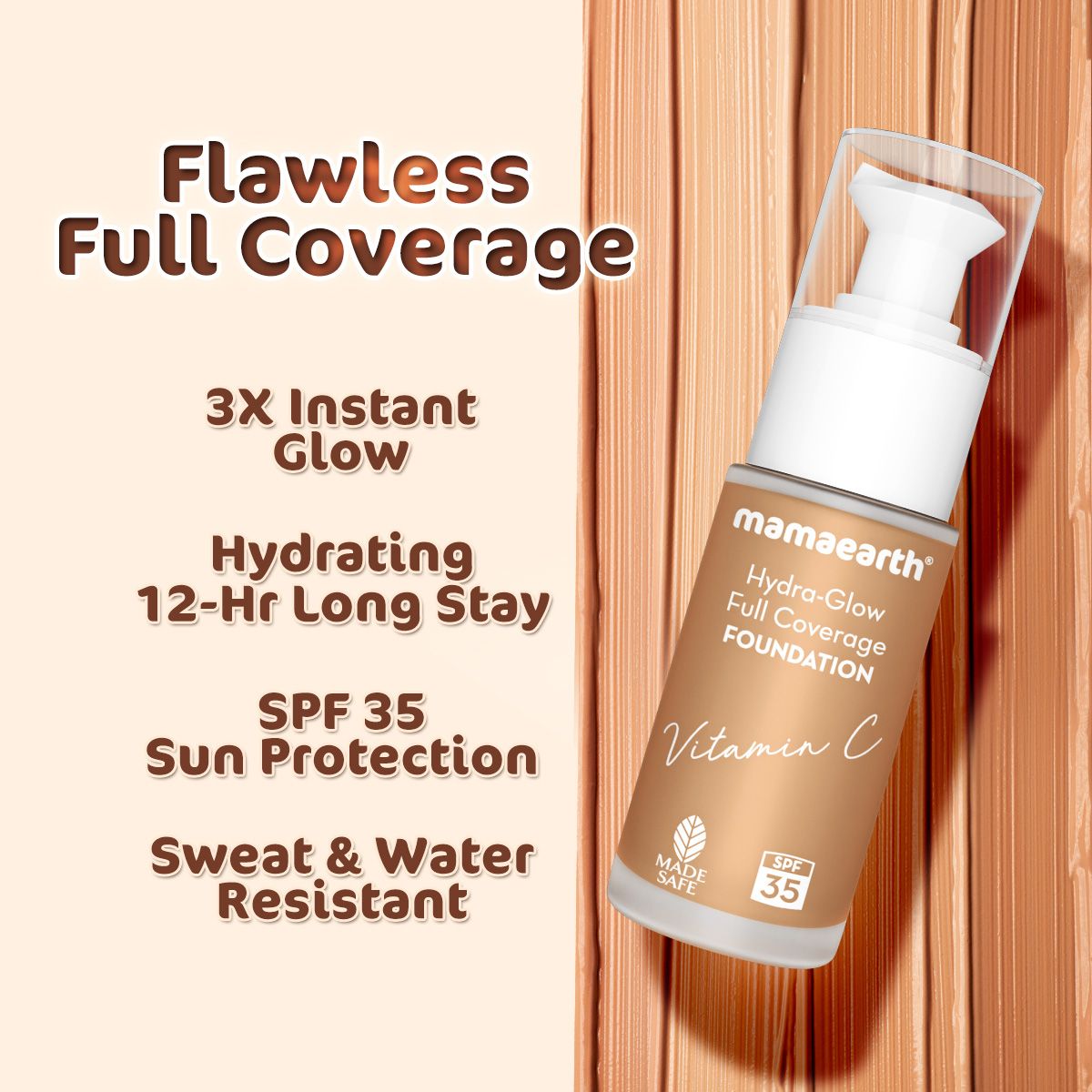 Hydra-Glow Full Coverage Foundation With Vitamin C & Turmeric - 30 ml | Caramel Glow