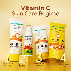 Vitamin C skincare regime face wash serum moisturizer sunscreen