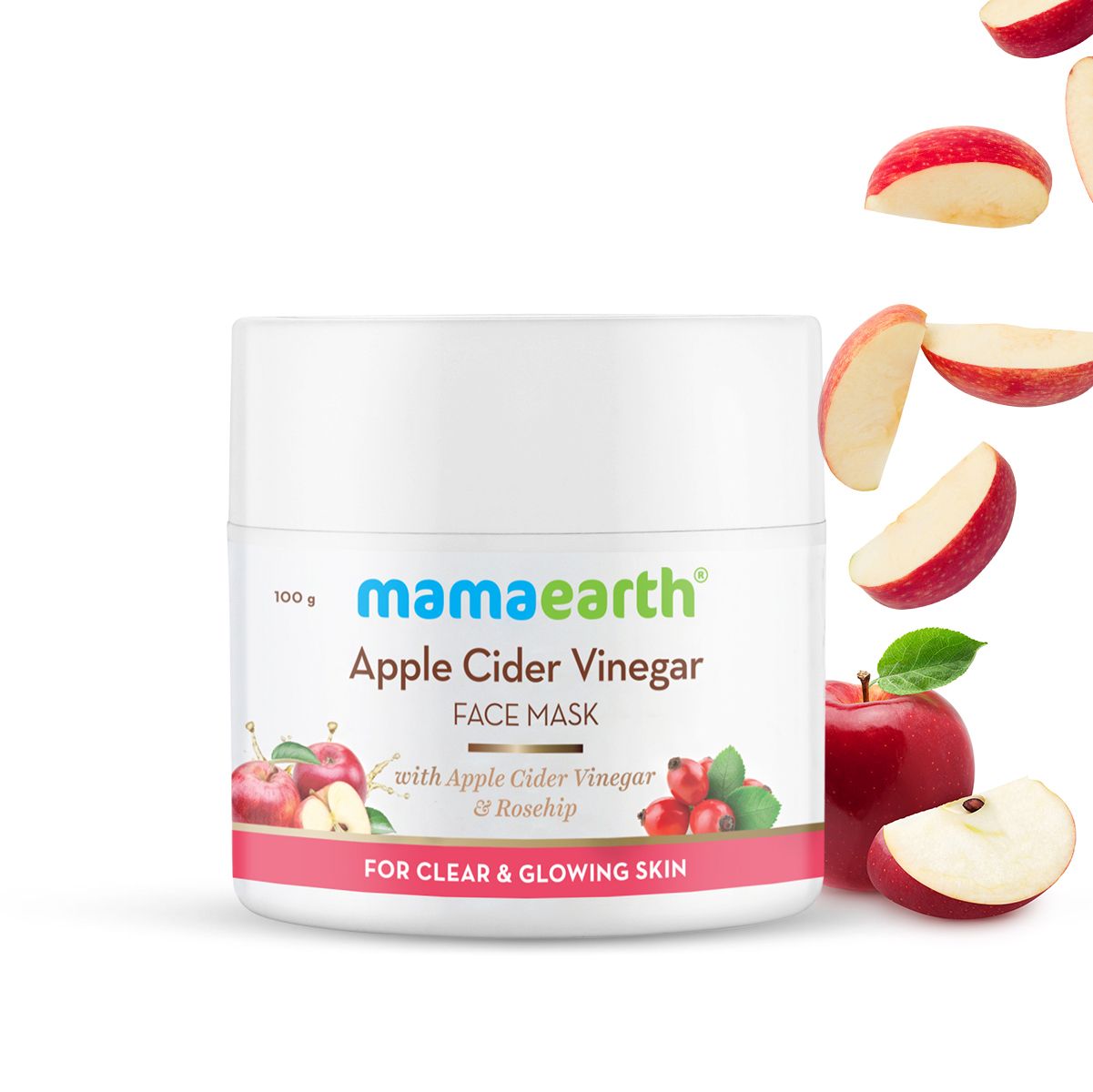 Apple Cider Vinegar Face Mask With Apple Cider Vinegar & Rosehip Oil for Clear and Glowing Skin -- 100 g