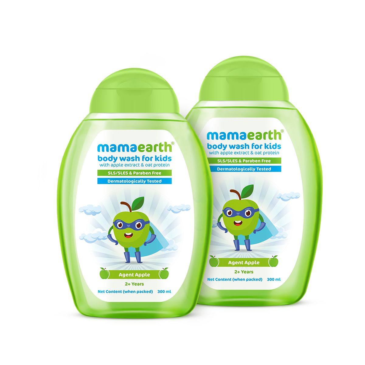 Mamaearth Agent Apple Body Wash for Kids with Apple & Oat Protein 300 ml bottle Pack of 2