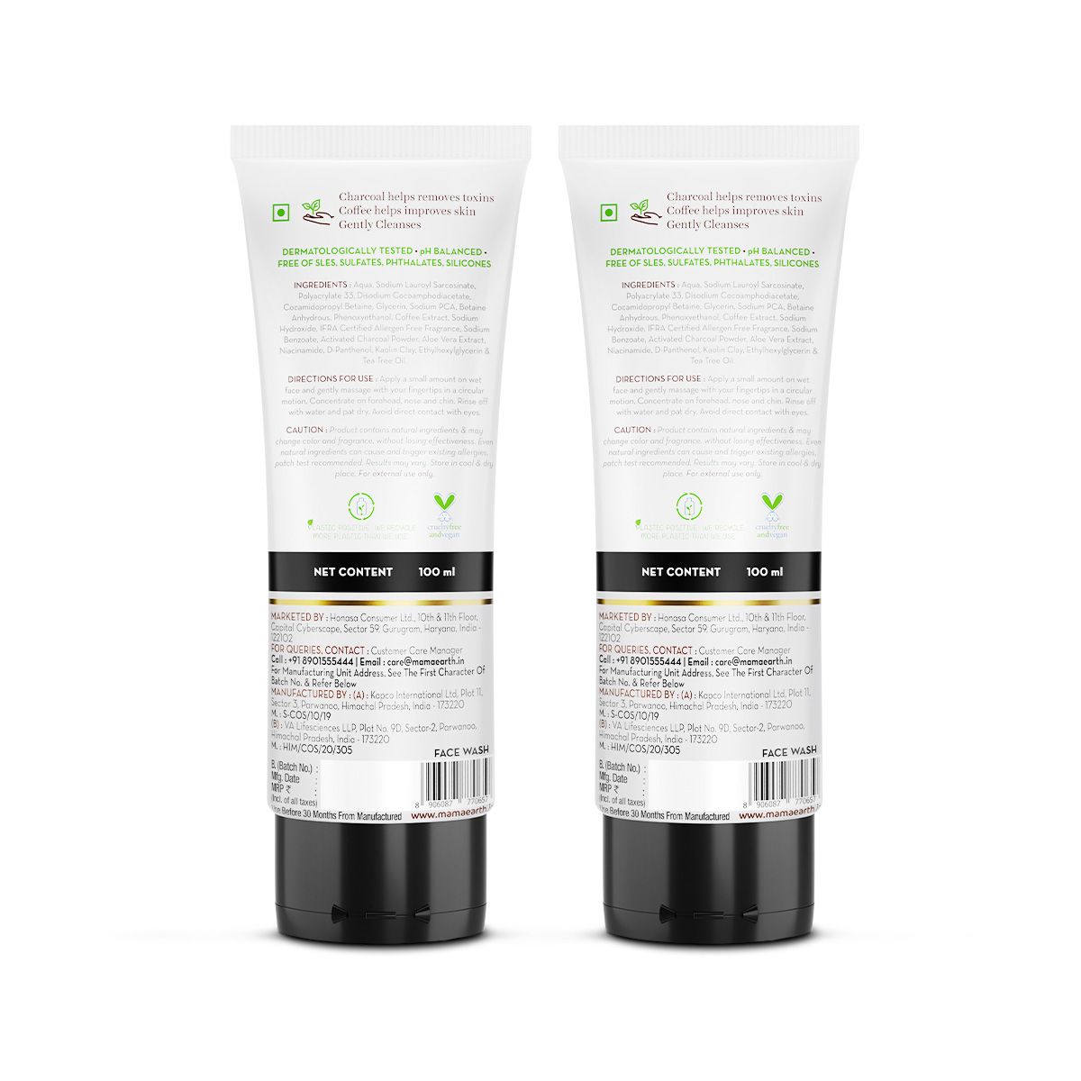 Charcoal Facewash with Pollution Defense Formula - 100ml (Pack Of 2)