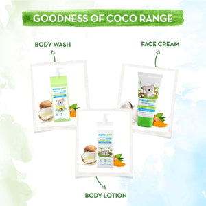 Goodness of coco range body wash face cream body lotion babies
