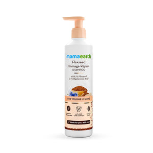 Mamaearth flaxseed shampoo front bottle view