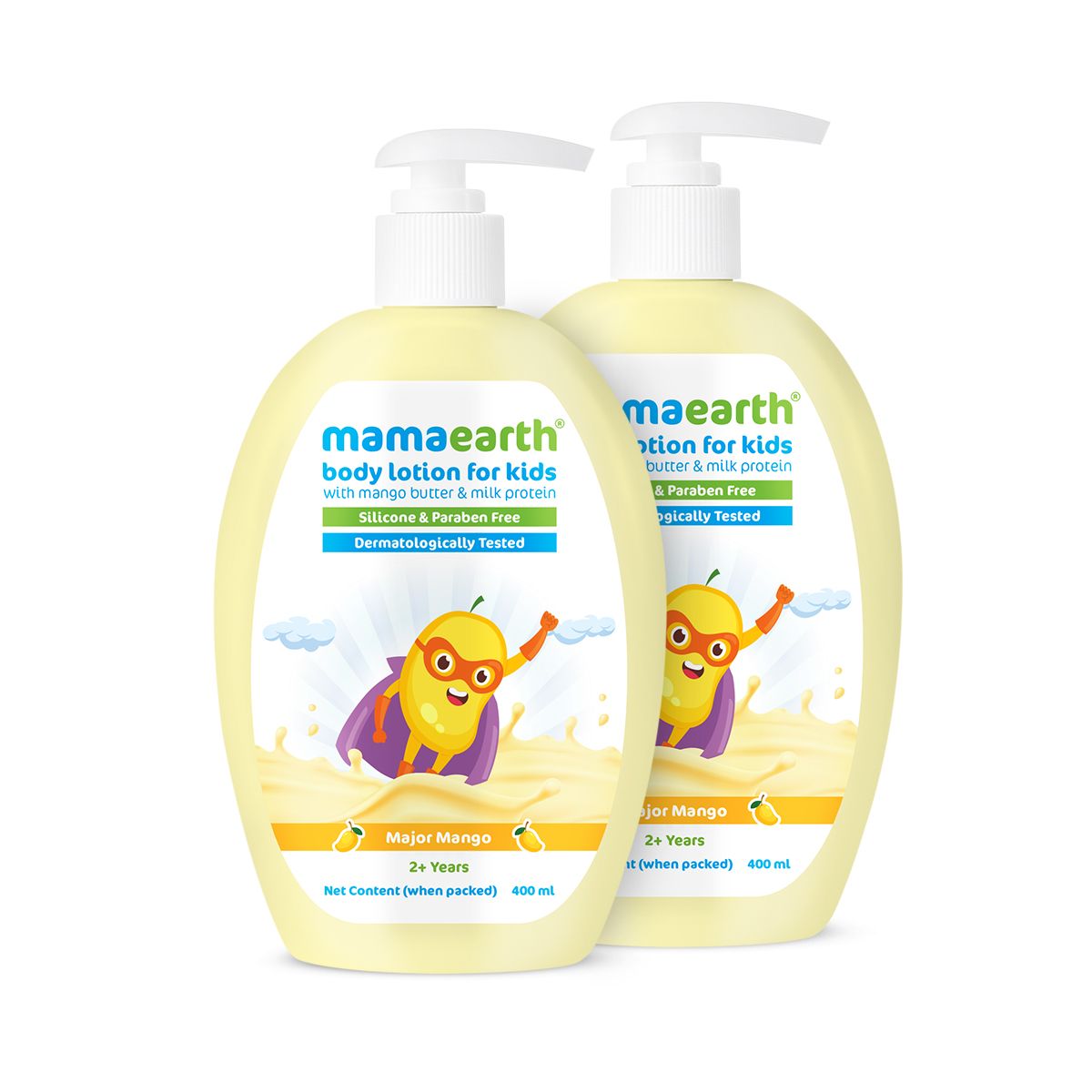 Major Mango Body Lotion For Kids with Mango Butter & Milk Protein - 400 ml (Pack of 2)