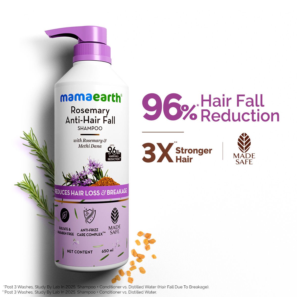 Rosemary Anti-Hair Fall Shampoo with Rosemary & Methi Dana for Hair Loss & Breakage Reduction - 650 ml