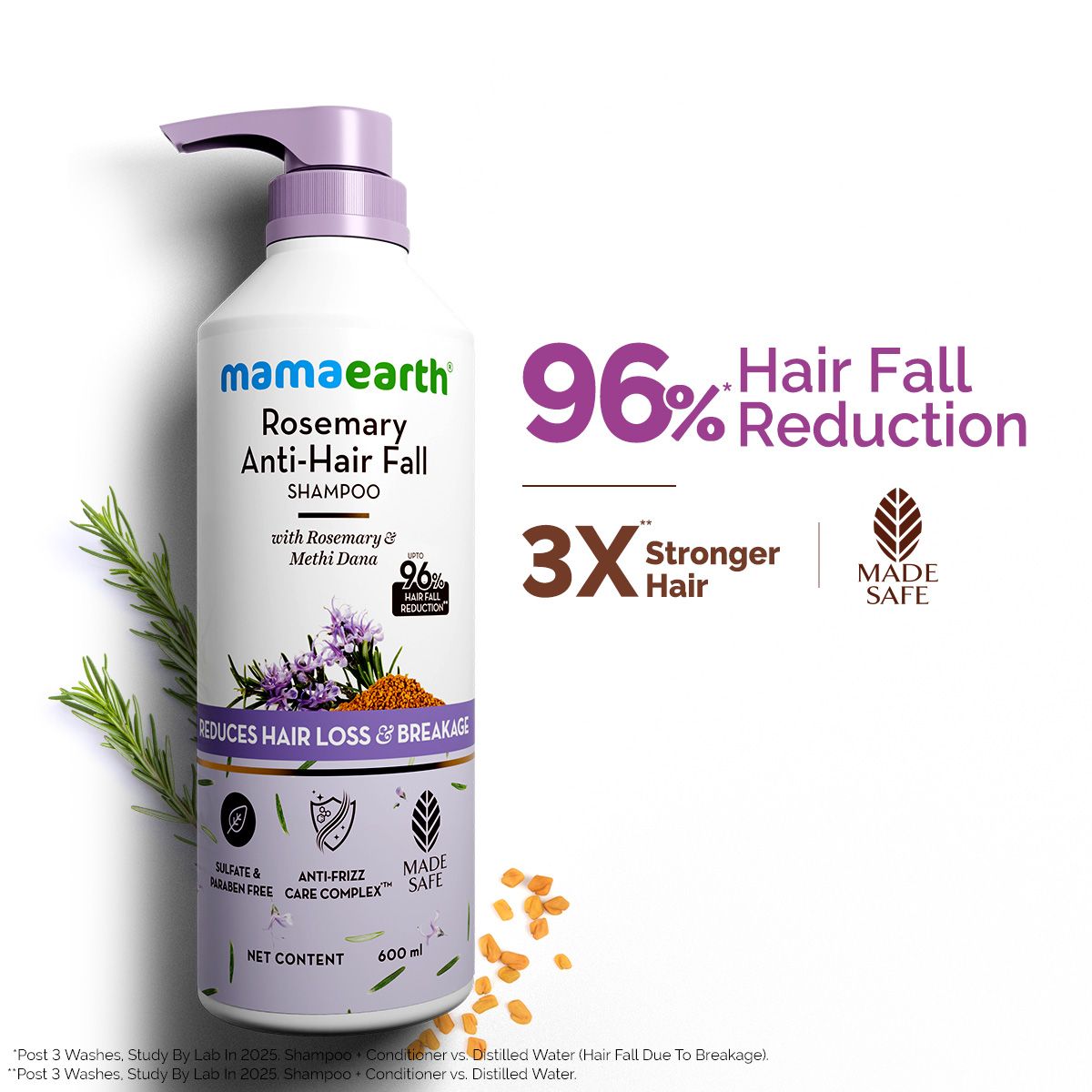 Rosemary Anti-Hair Fall Shampoo with Rosemary & Methi Dana for Reducing Hair Loss & Breakage - 600 ml