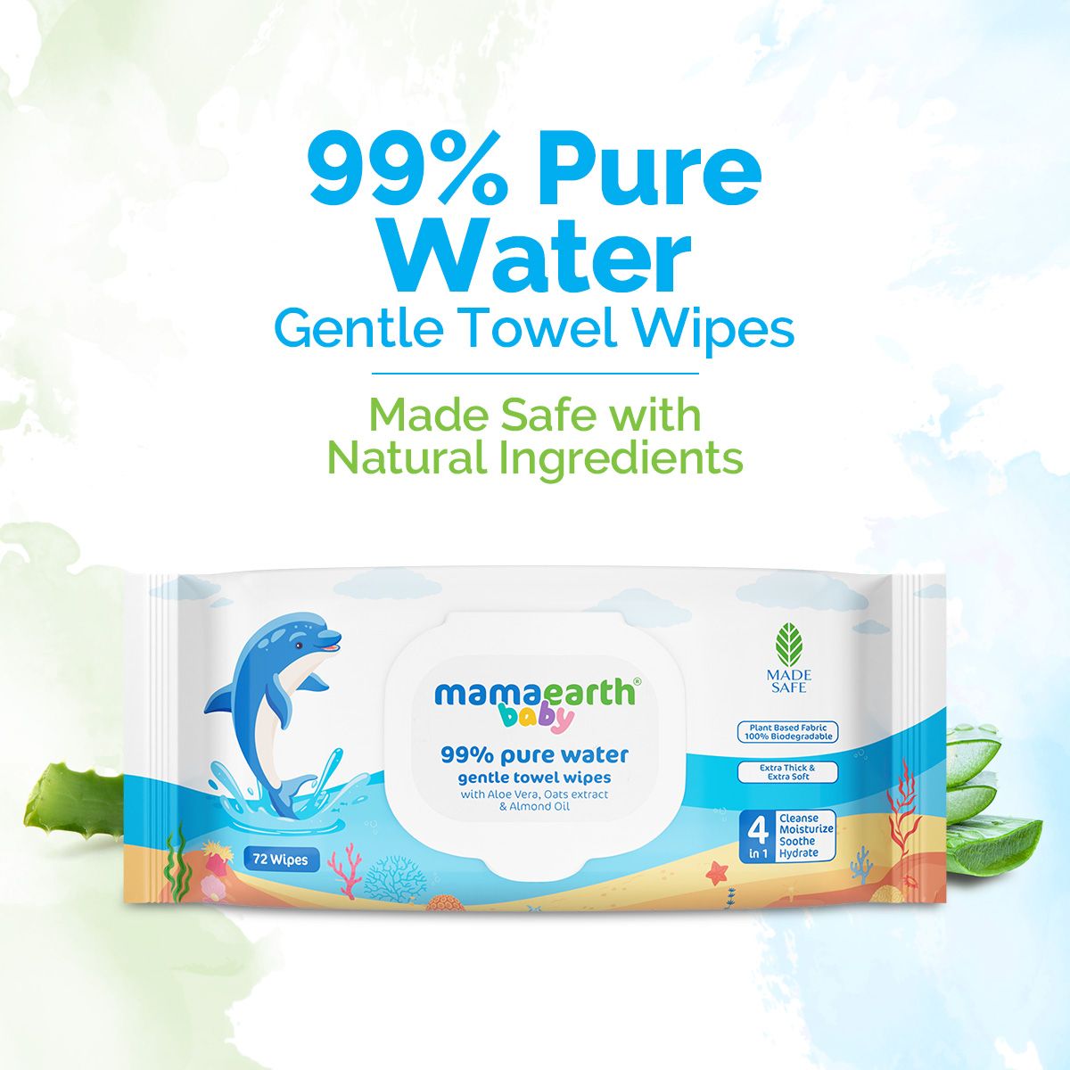 Mamaearth Baby 99% Pure Water Gentle Towel Wipes - 72 pcs