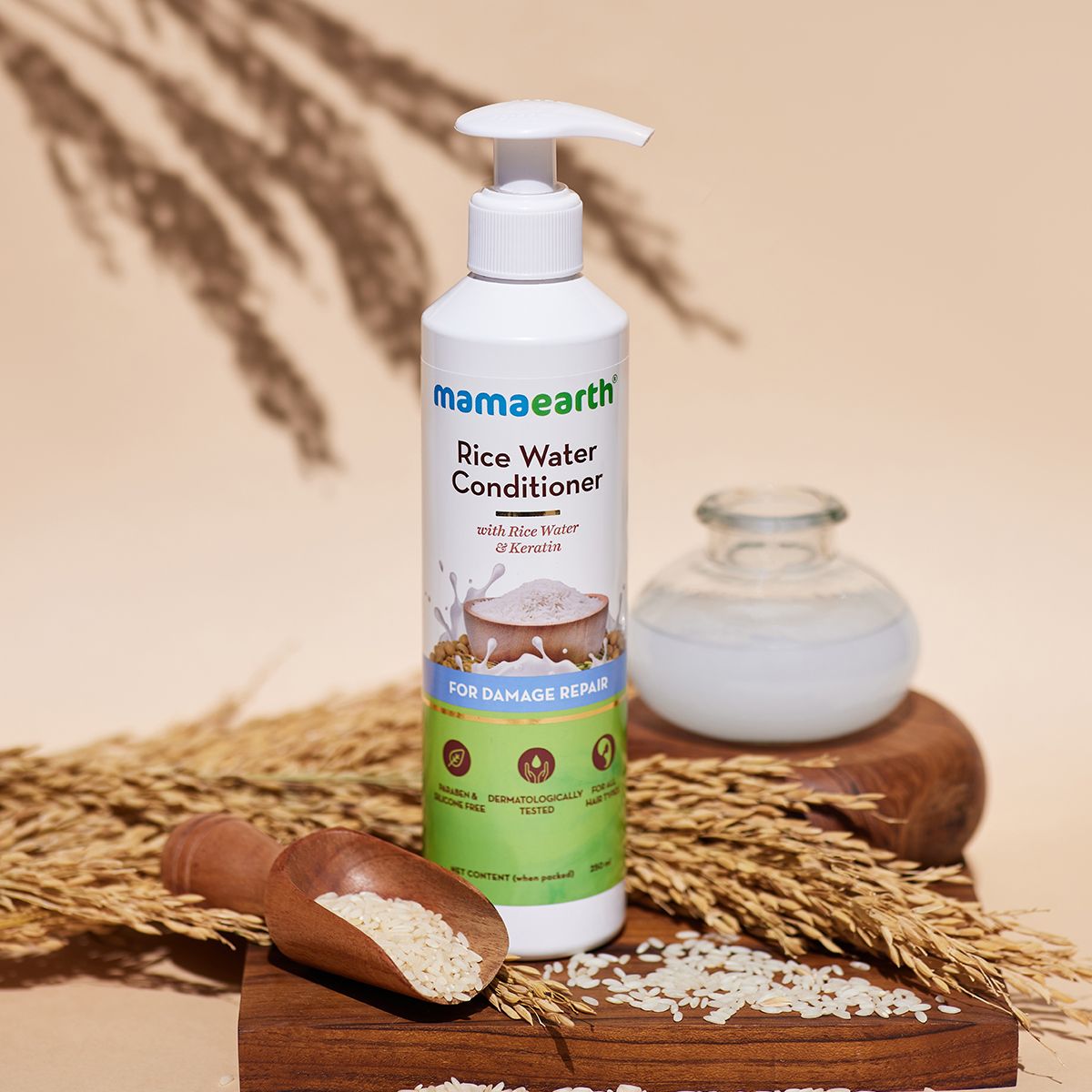 Rice Water Conditioner with Rice Water and Keratin for Damaged, Dry and Frizzy Hair - 250 ml
