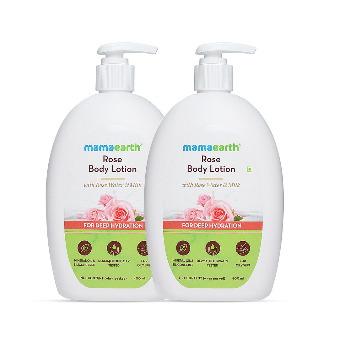 Rose Body Lotion with Rose Water & Milk for Deep Hydration (400 ml) - Pack of 2