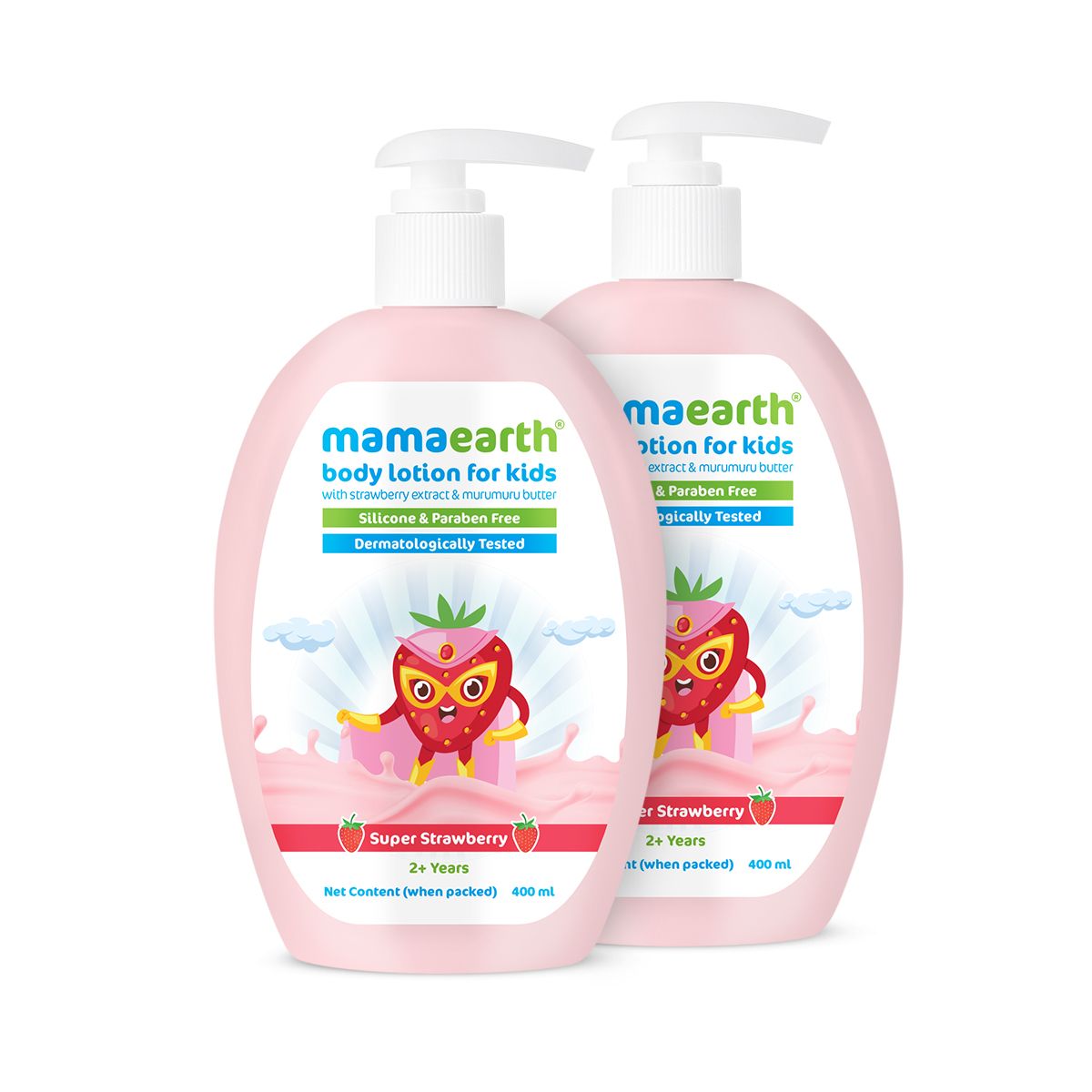Mamaearth Super Strawberry Body Lotion for Kids With Strawberry & Shea Butter 400 ml Pack of 2