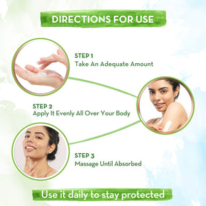 Directions for use Ubtan SPF 30 Body Lotion apply massage absorb