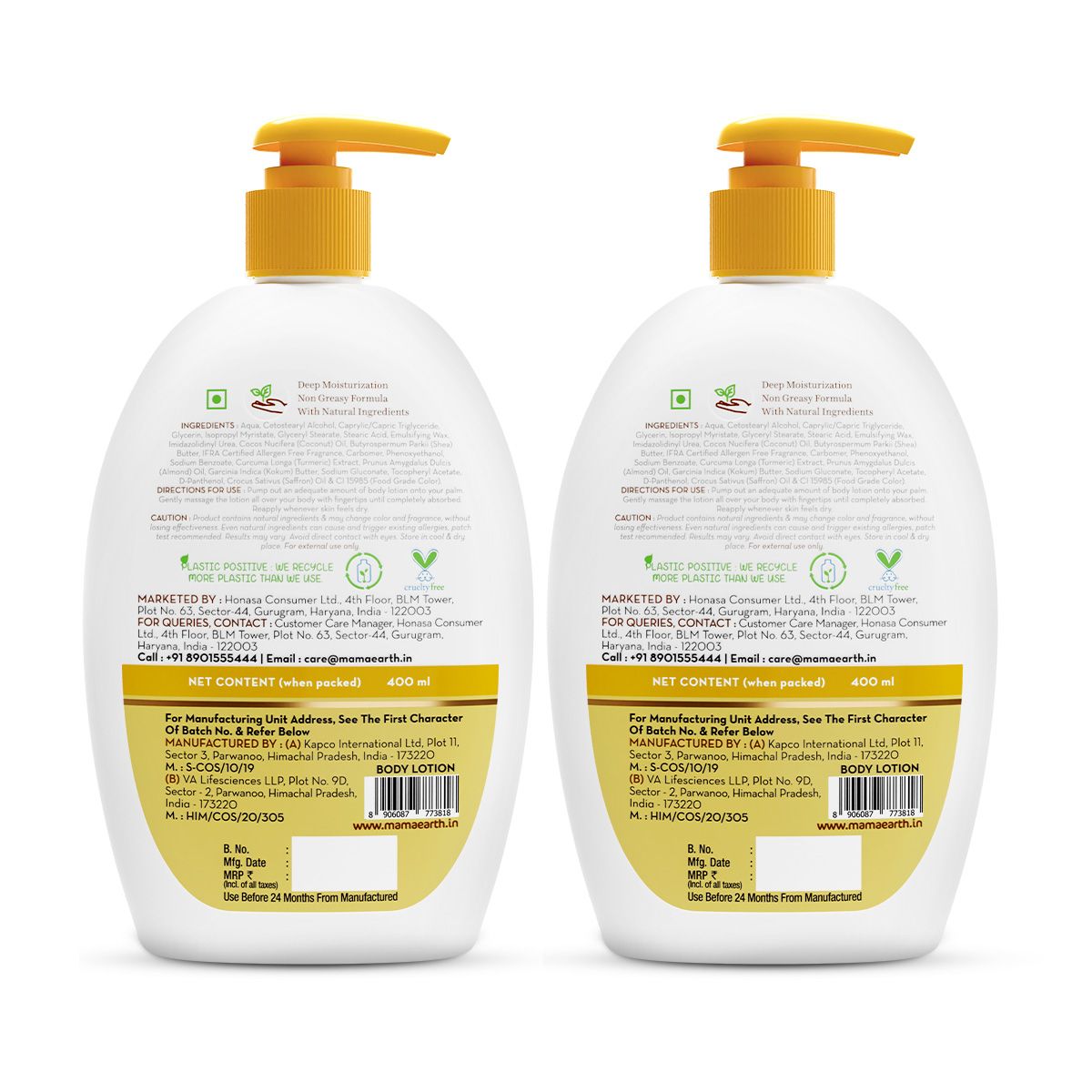 Ubtan Body Lotion with Turmeric & Kokum Butter for Glowing Skin - 400 ml (Pack of 2)