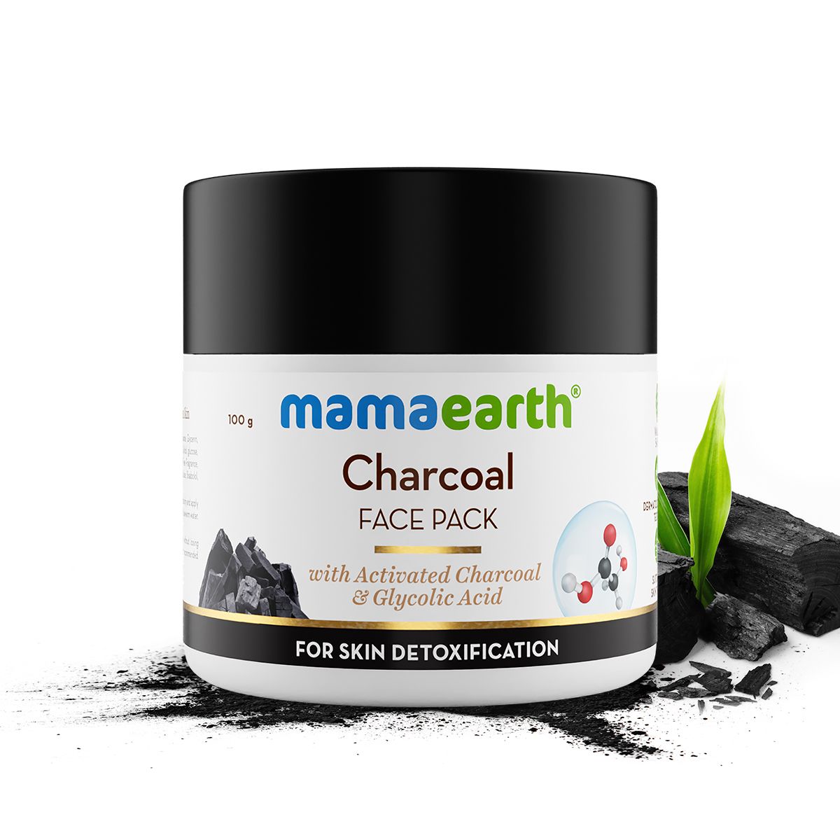 Charcoal Face Pack with Activated Charcoal and Glycolic Acid for Skin Detoxification - 100 g