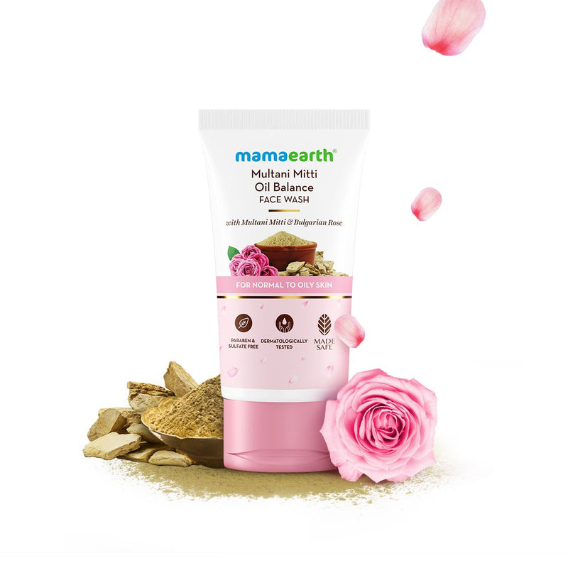 Mamaearth Multani Mitti Oil Balance Face Wash with Multani Mitti & Bulgarian Rose for Normal to Oily Skin - 150 ml