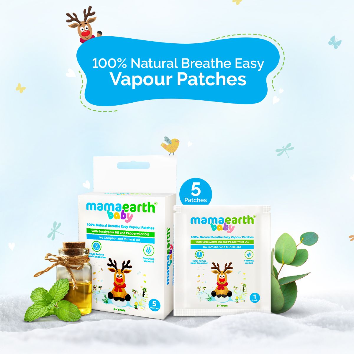 Baby 100% Natural Breathe Easy Vapour Patches with Eucalyptus Oil & Peppermint Oil - 5 pcs