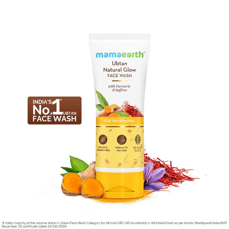 Ubtan Natural Glow Face Wash with Turmeric & Saffron for Tan Removal – 100 ml