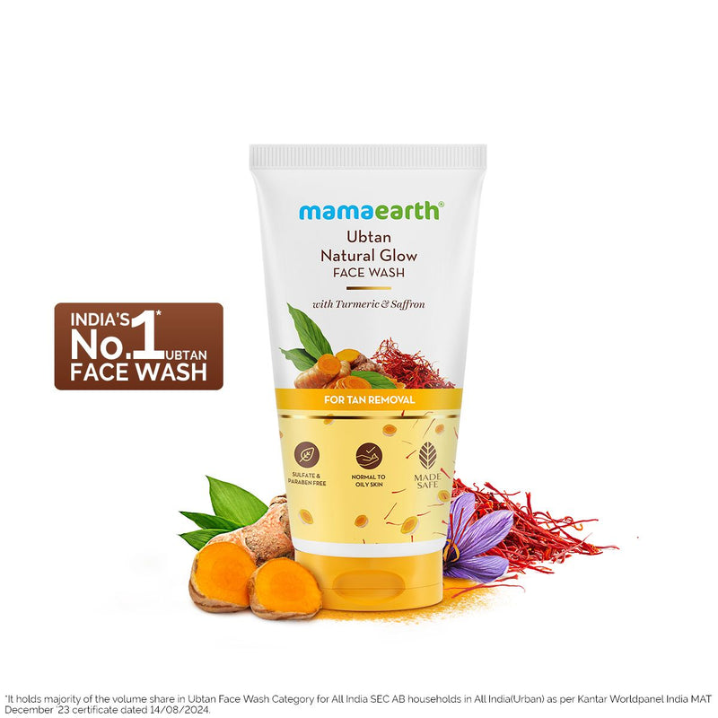 Ubtan Natural Glow Face Wash with Turmeric & Saffron for Tan Removal – 50 ml