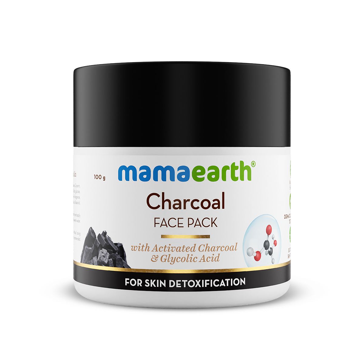 Charcoal Face Pack with Activated Charcoal and Glycolic Acid for Skin Detoxification - 100 g