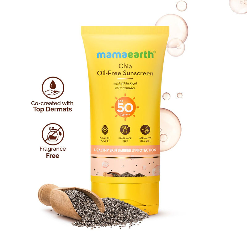 Mamaearth Chia Oil-Free Sunscreen SPF 50 PA++++ – In-Vivo Tested (ISO 24444:2019 Certified, CTRI/2025/05/086630) - 50g