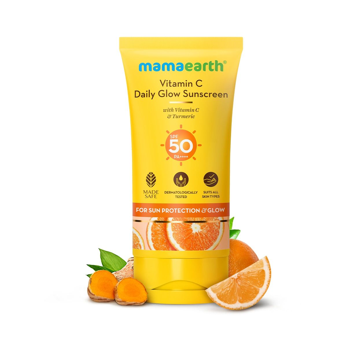 Mamaearth Vitamin C Daily Glow Sunscreen SPF 50 PA++++ – In-Vivo Tested (ISO 24444:2019 Certified, CTRI/2025/05/087276) - 50g