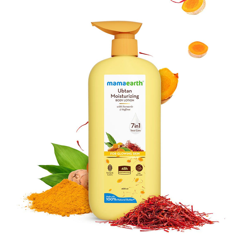 Mamaearth Ubtan Moisturizing Body Lotion with Turmeric & Saffron for Glowing Skin - 400ml (Pack of 2)
