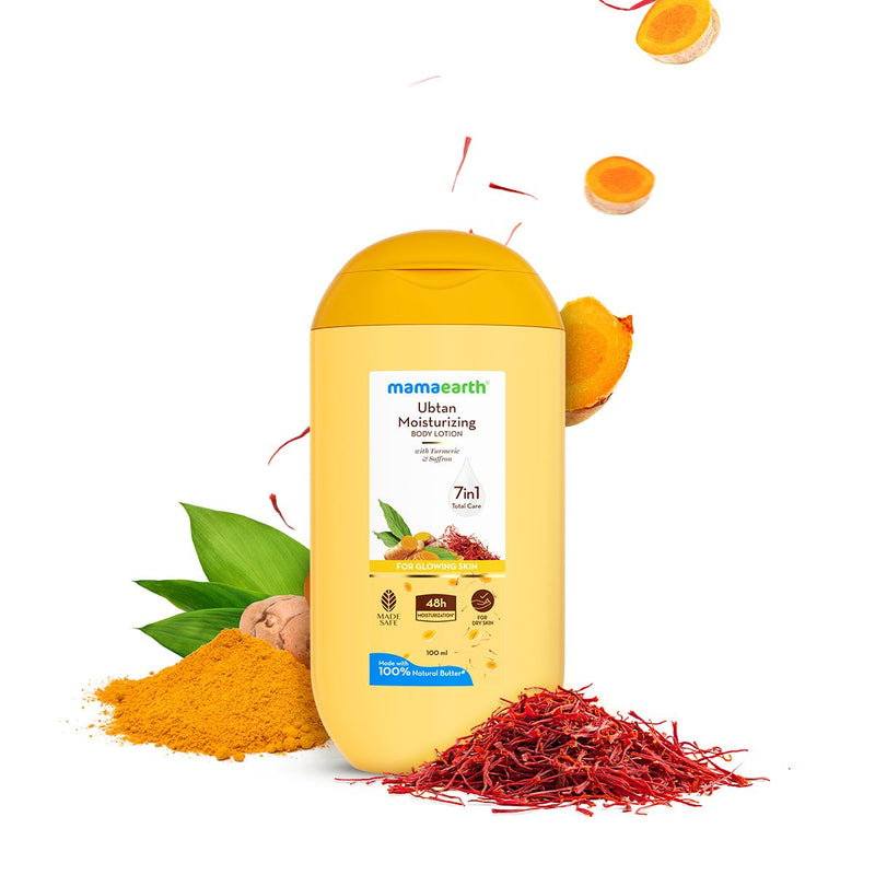 Mamaearth Ubtan Moisturizing Body Lotion with Turmeric & Saffron for Glowing Skin - 100 ml