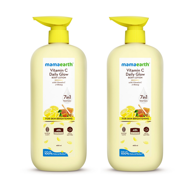 Mamaearth Vitamin C Daily Glow Body Lotion For Skin Brightening 400 ml (Pack of 2)