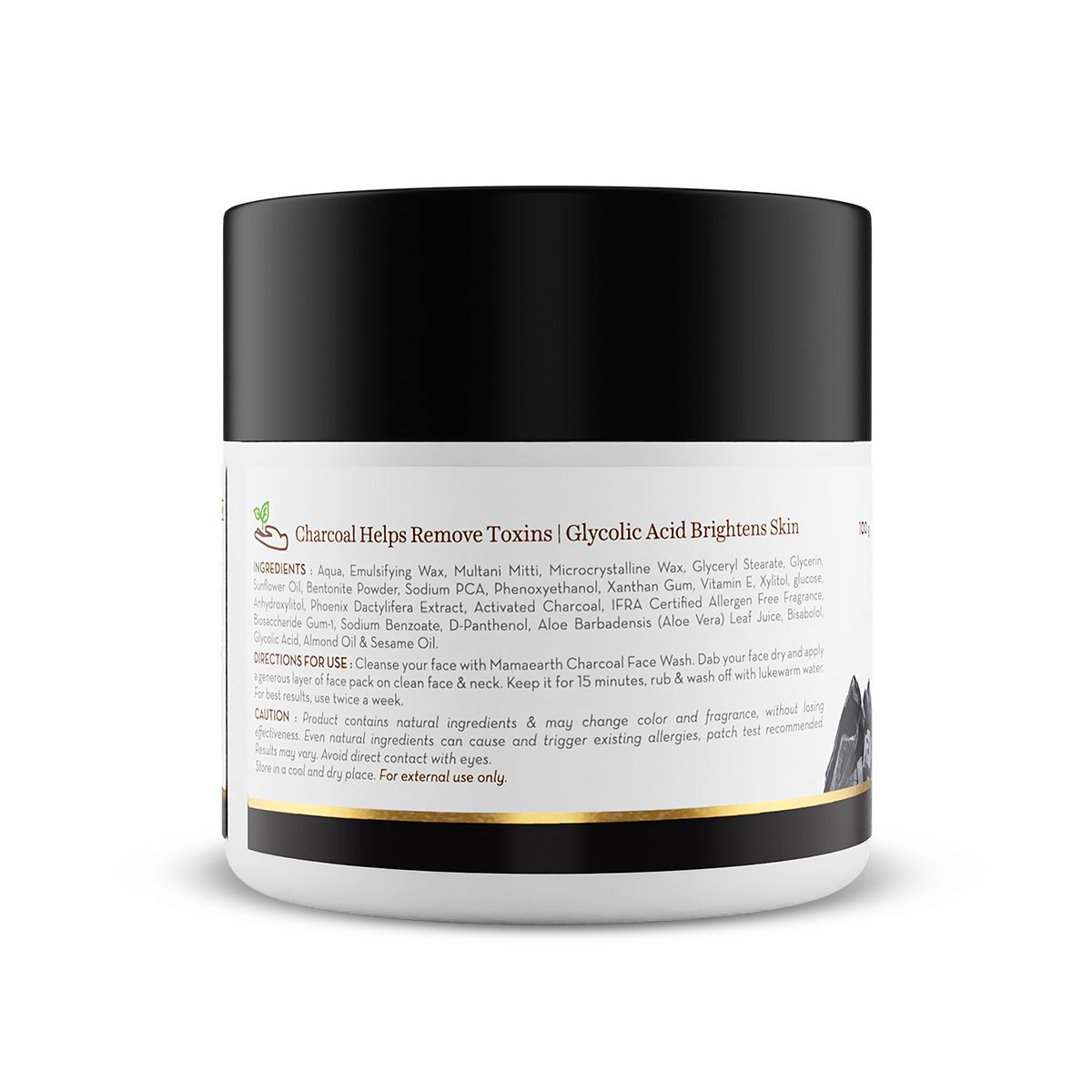 Charcoal Face Pack with Activated Charcoal and Glycolic Acid for Skin Detoxification - 100 g