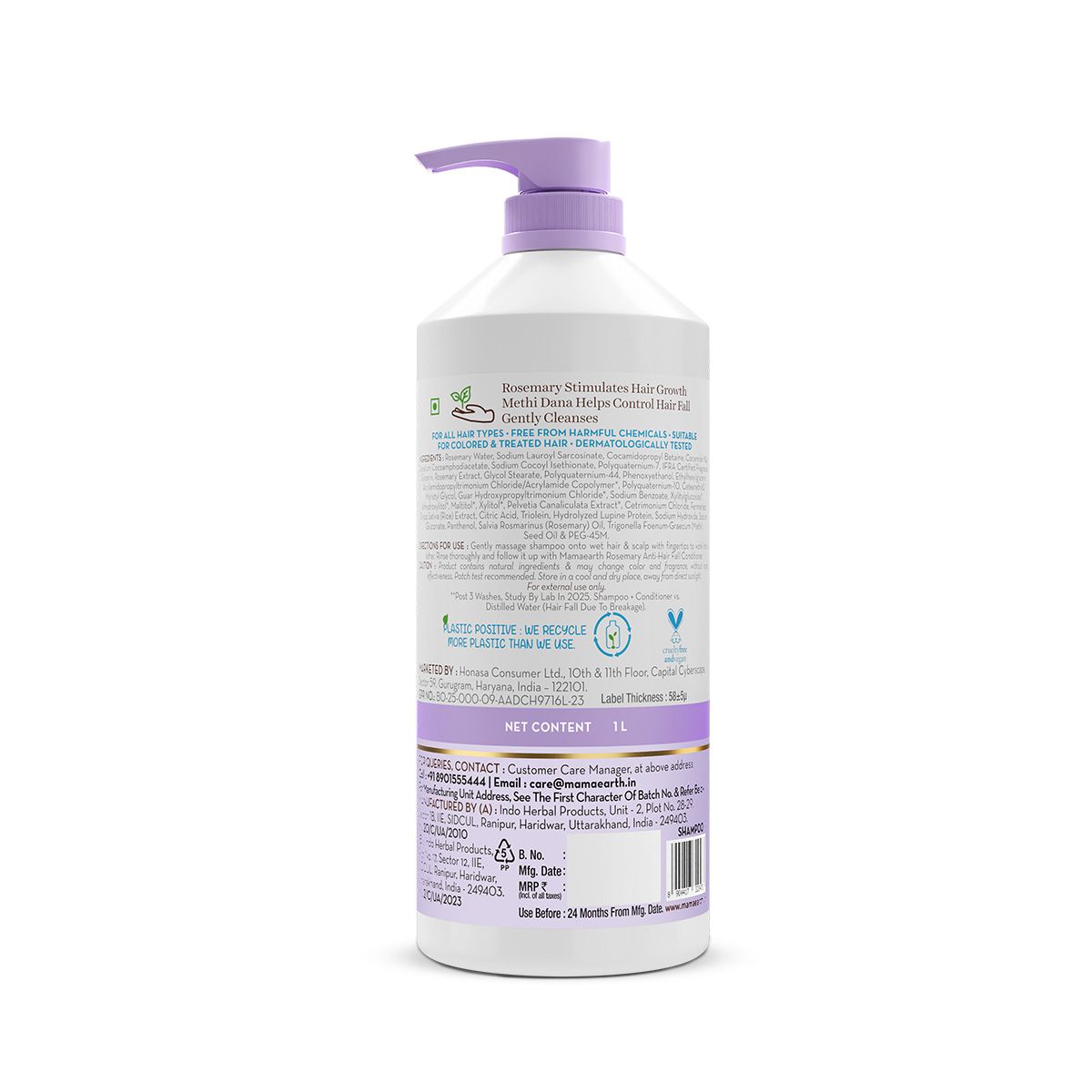 Rosemary Anti-Hair Fall Shampoo with Rosemary & Methi Dana for Reducing Hair Loss & Breakage - 1Litre