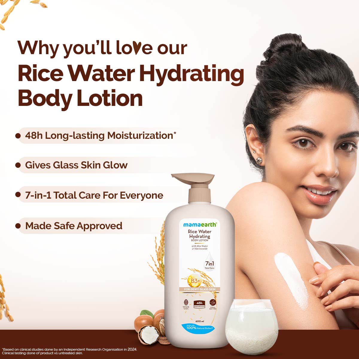 Mamaearth Rice Water Hydrating Body Lotion with Rice Water & Niacinamide for Dewy Glass Skin - 600 ml