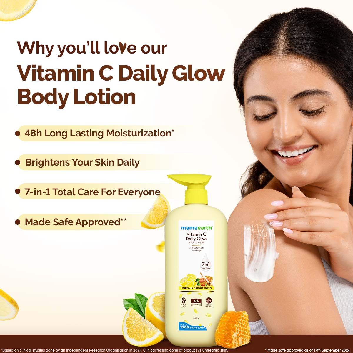 Mamaearth Vitamin C Daily Glow Body Lotion For Skin Brightening 400 ml (Pack of 2)