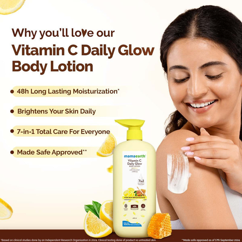 Mamaearth Vitamin C Daily Glow Body Lotion For Skin Brightening 400 ml (Pack of 2)