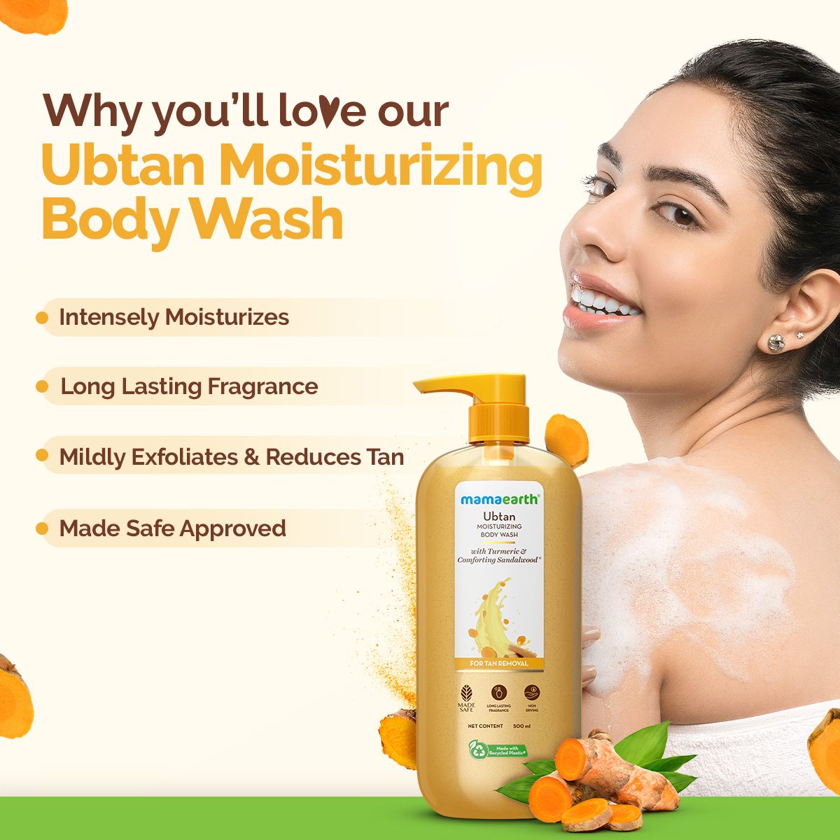Ubtan Moisturizing Body Wash with Turmeric & Saffron for Tan Removal - 500 ml
