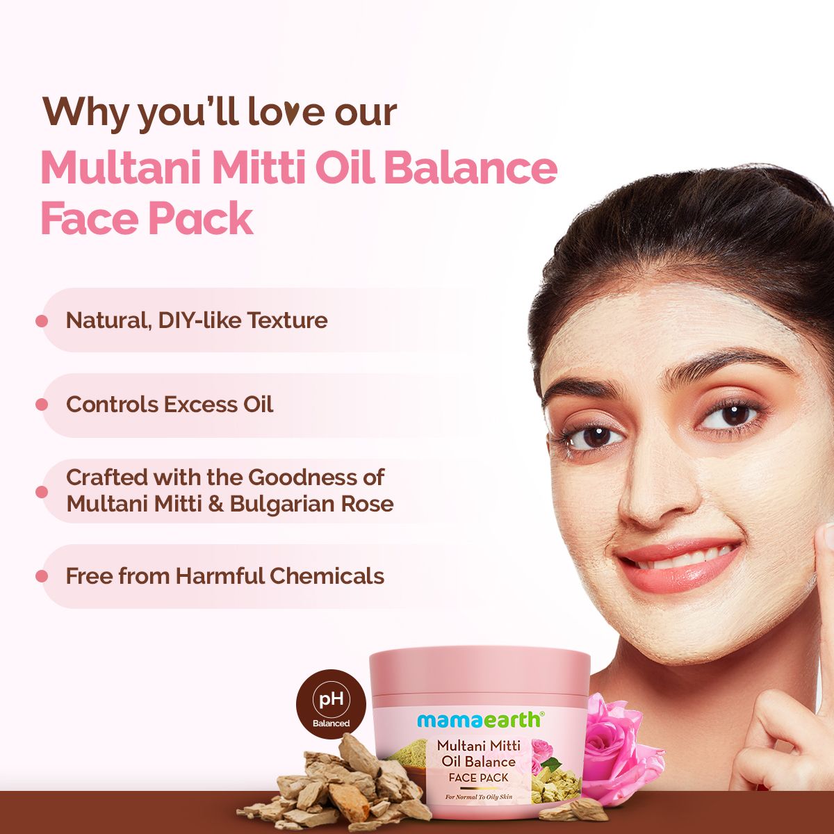 Multani Mitti Oil Balance Face Pack with Multani Mitti & Bulgarian Rose for Normal to Oily Skin - 200 g