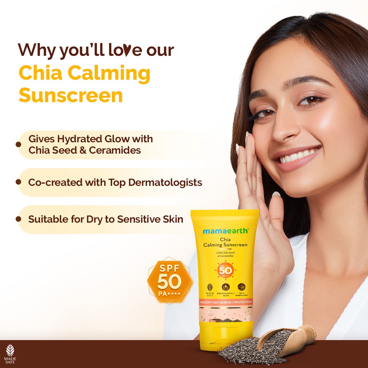 Chia Calming Sunscreen with Chia Seed & Ceramides for Hydrated Glow & Sun Protection - 50 g