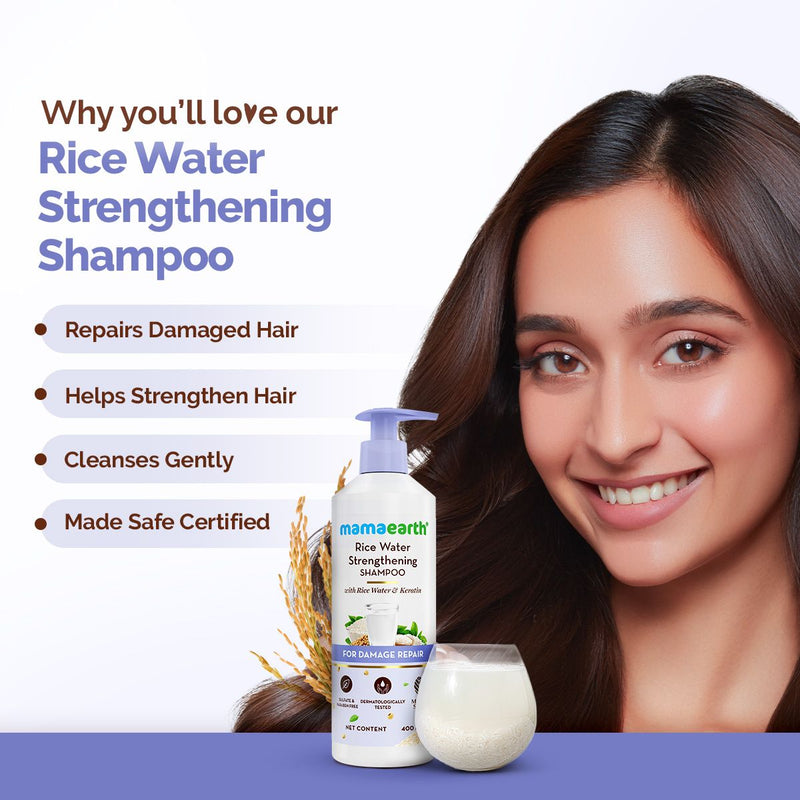 Rice Water Strengthening Shampoo with with Rice Water & Keratin for Damage Repair- 400 ml
