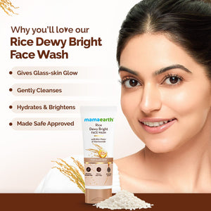 Rice bright face wash benefits with model
