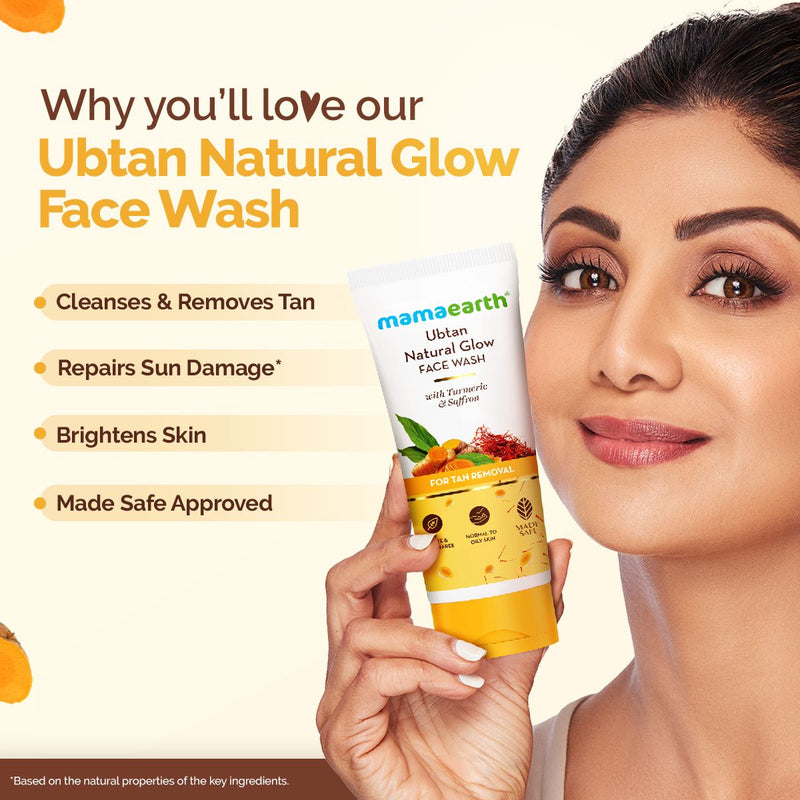 Ubtan Natural Glow Face Wash with Turmeric & Saffron for Tan Removal – 200 ml (Pack of 2)