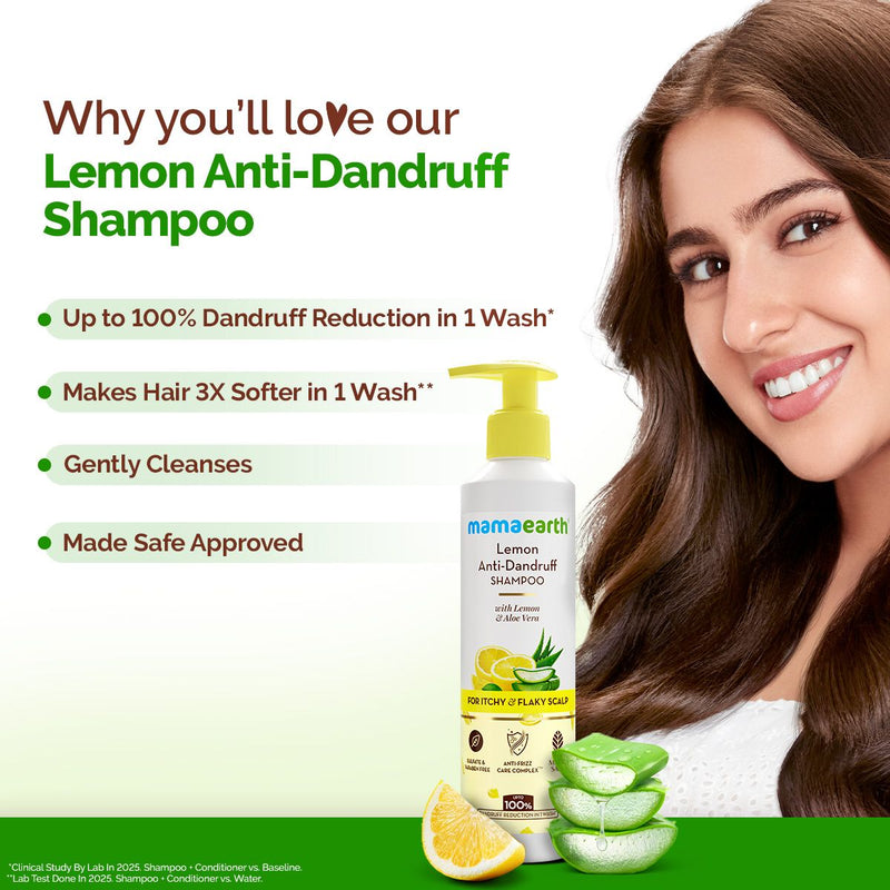 Lemon Anti-Dandruff Shampoo with Lemon & Aloe Vera for Itchy & Flaky Scalp - 250ml