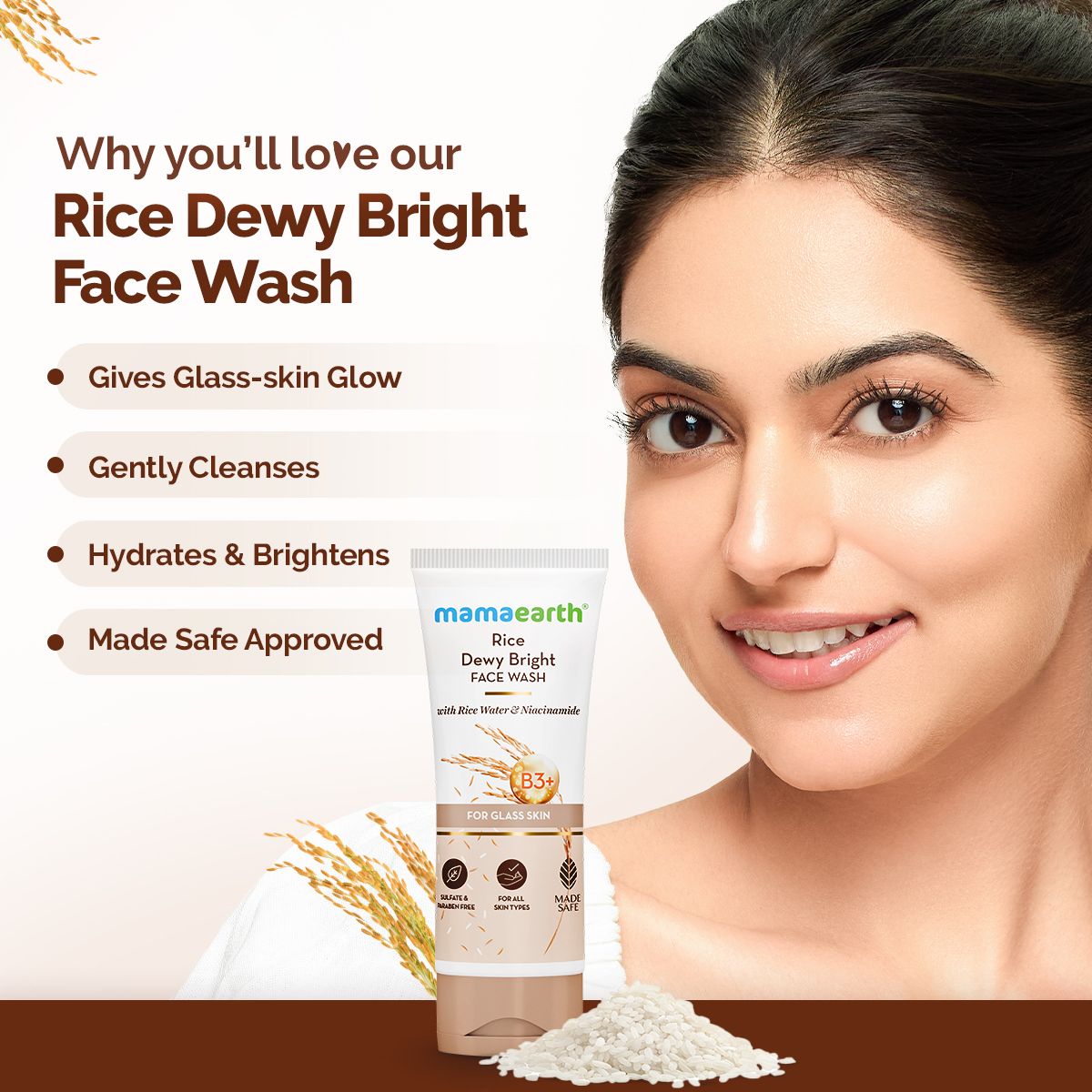 Rice Dewy Bright Face Wash With Rice Water & Niacinamide for Glass Skin - 100 ml