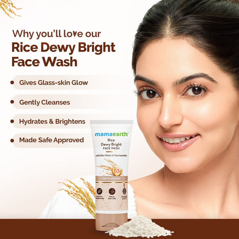 Rice Dewy Bright Face Wash With Rice Water & Niacinamide for Glass Skin - 150 ml (Pack of 2)