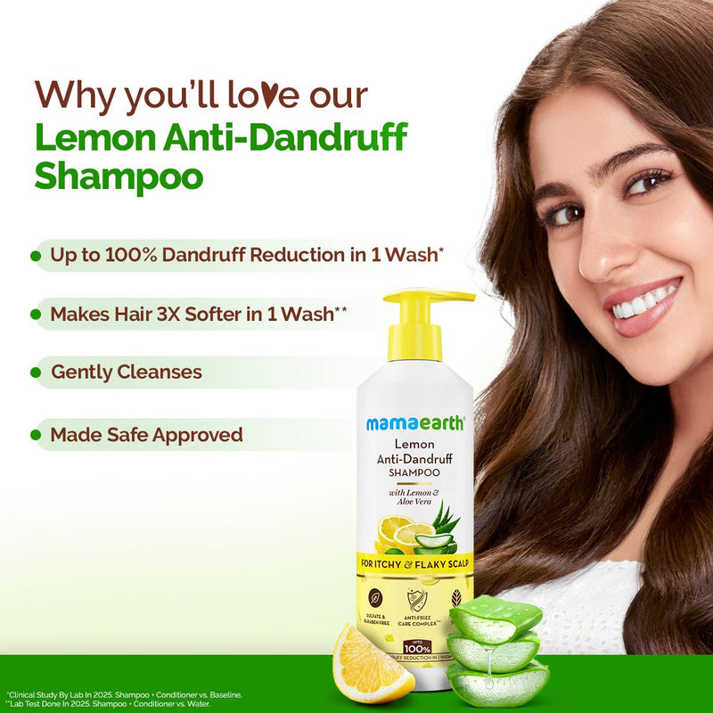 Lemon Anti-Dandruff Shampoo with Lemon & Aloe Vera for Itchy & Flaky Scalp - 400ml
