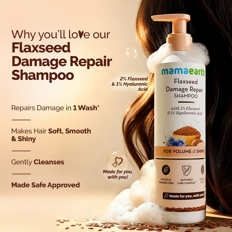 Flaxseed Damage Repair Shampoo with 2% Flaxseed & 1% Hyaluronic Acid for Volume & Shine -250 ml